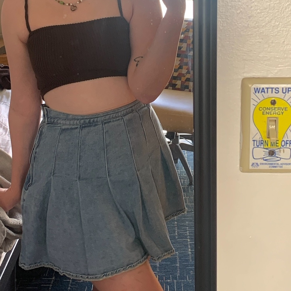 light denim pleated mini skirt